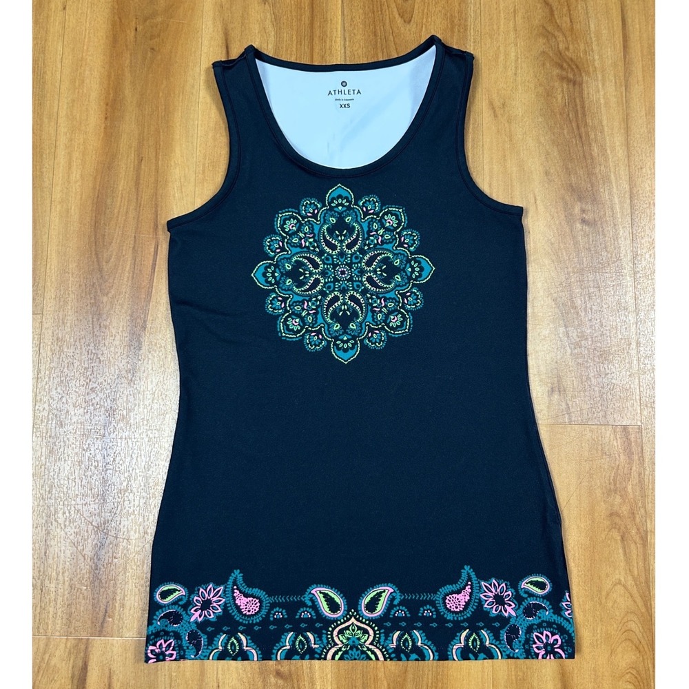 Athleta Womens XXS Black Mandala Paisley Active Tank Top 918997